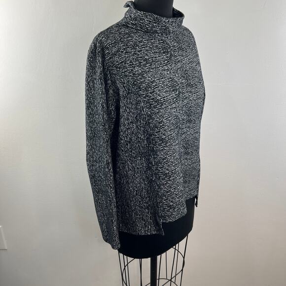 CLARA SUN WOO Black White Sweater Top Long Sleeve Mock Neck Pullover Sz Large L - Picture 6 of 9